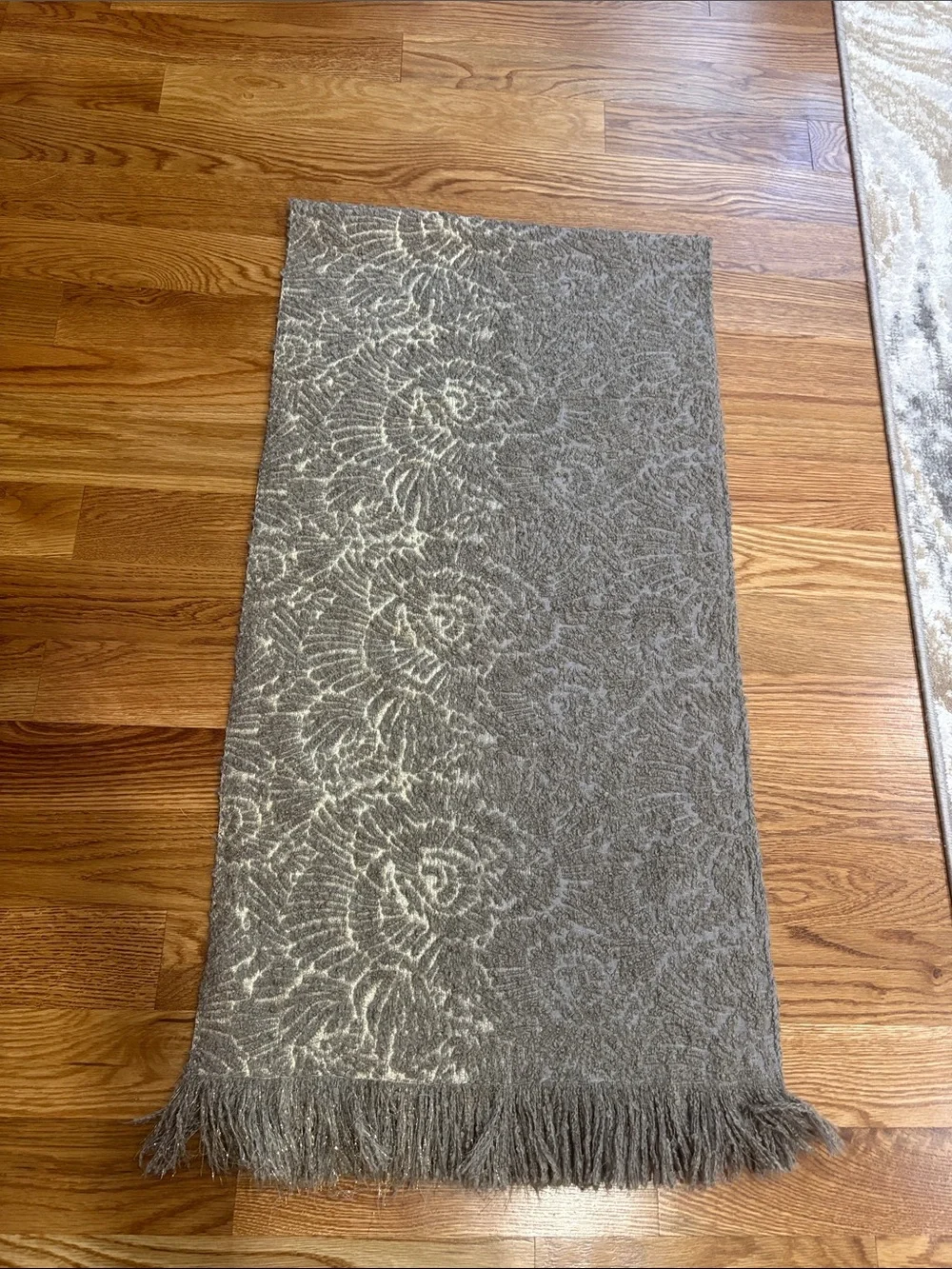 Textured metallic gold gray floral textured pattern Fringe Shawl Wrap